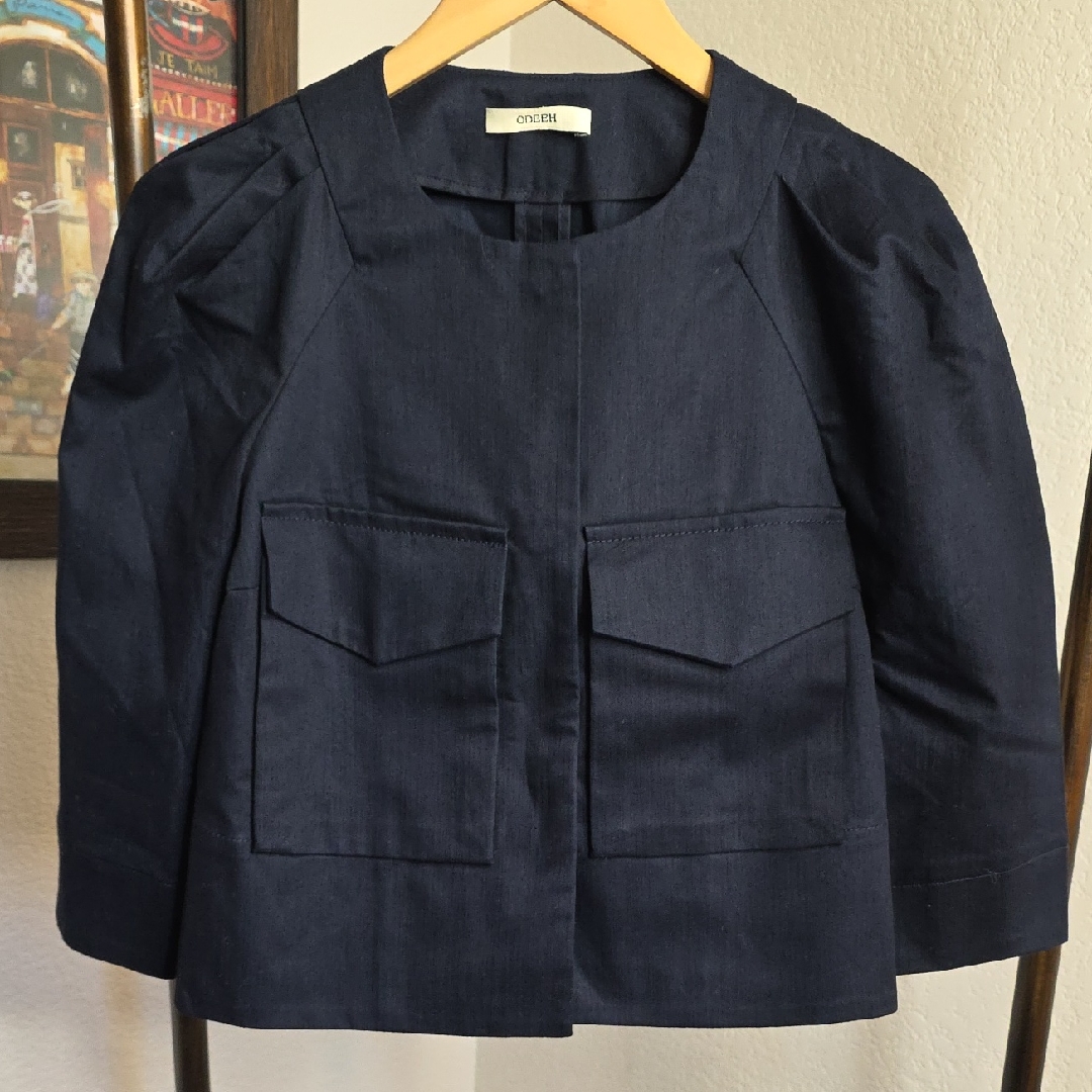 Odeeh Midnight Blue Blazer Jacket Cropped Snap Pocket Small 36